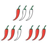 hand drawn Spicy chili pepper level labels. Vector spicy food mild and extra hot sauce, chili pepper red outline icons. doodle style vector
