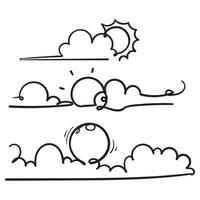 hand drawn doodle cloud and sun illustration vector