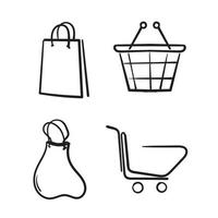 Set of hand drawn shopping cart icons. Collection of web icons for online store, from various cart icons in various shapes. doodle vector