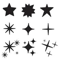 Doodle iconos de estrellas. estrellas centelleantes. destellos, explosión brillante. símbolos vectoriales de navidad aislados estilo dibujado a mano vector