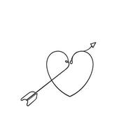 hand drawn doodle heart love and arrow illustration with continuous line art style vector