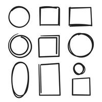 hand drawn circle and square frame collection illustration with doodle style vector isolated