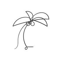 hand drawn doodle coconut tree illustration with continuous line drawing vector