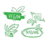 hand drawn Vegan symbol. Fresh nature product badge, healthy vegetarian food products and natural ecological foods labels. Eco market tag design, doodle vector
