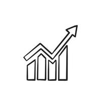 hand drawn Growing bar graph icon in black on a white background. doodle style Vector illustration