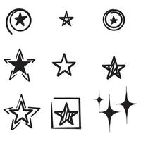 iconos de estrellas dibujados a mano. destellos, explosión brillante. estrella de símbolos vectoriales aislado sobre fondo blanco doodle vector