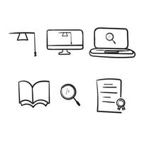 hand drawn Online education line icon set vector illustration doodle style vector
