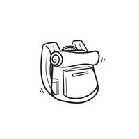 hand drawn doodle backpack illustration with line art style vector