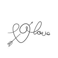 hand drawn doodle heart love and arrow illustration with continuous line art style vector