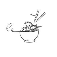 hand drawn doodle asian food noodle illustration with continuous line art style vector