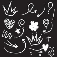 Decoration for your texts and photos with hand drawn elements.Swoops, emphasis doodles. Highlight text elements, calligraphy swirl, tail, flower, heart, graffiti, and crown. doodle cartoon. vector