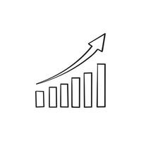 hand drawn Growing bar graph icon in black on a white background. doodle style Vector illustration