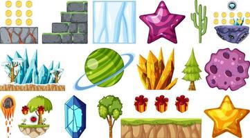 Isolated fantasy space game objects and elements set vector