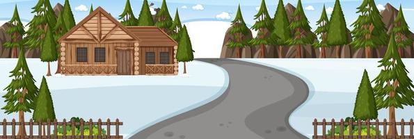 Snow scene road through the park into the house horizontal landscape vector