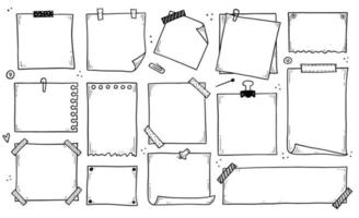 Hand drawn set of paper memo sticky. Doodle vector