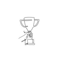 trophy award illustration in continuous line art style vector isolated