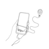 hand drawn doodle mobile gps and shopping cart illustration in continuous line drawing vector