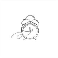 hand drawn doodle alarm clock illustration with continuous line art style vector