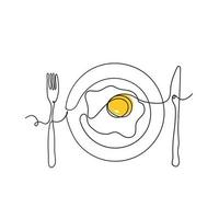 continuous line art drawing sunny side up illustration vector