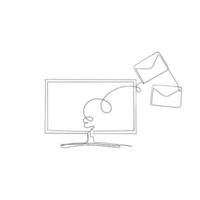 hand drawn doodle laptop and mail illustration in continuous line art drawing vector