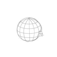 continuous line drawing globe and padlock illustration vector isolated