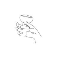 hand drawn doodle hand holding glass illustration in continuous line drawing vector