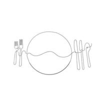 hand drawn doodle fork plate and spoon illustration in continuous line art style vector