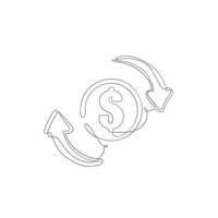 continuous line art style currency exchange illustration vector isolated