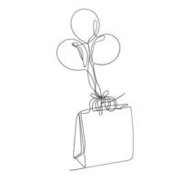 hand drawn shopping bag and helium balloon in continuous line drawing vector