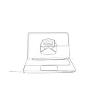 hand drawn doodle laptop and mail illustration in continuous line art drawing vector