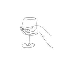 dibujado a mano doodle dibujo continuo de una línea. manos sosteniendo y animando con copas de champán aislado