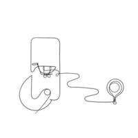 hand drawn doodle mobile gps and shopping cart illustration in continuous line drawing vector