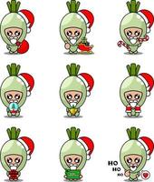 vector de personaje de dibujos animados mascota lindo conjunto de traje vegetal de cebolla de primavera paquete de navidad