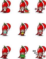 vector cartoon character cute red chili vegetable mascot costume set christmas bundle