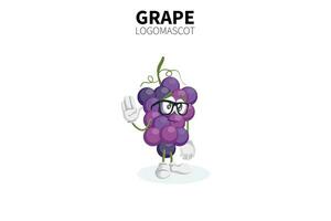 Cartoon grape mascot, vector illustration of a cute purple grape character mascot