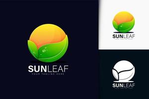 Sun leaf logo design with gradient vector