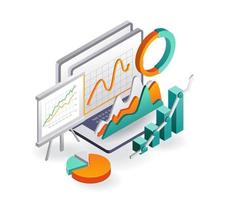 Laptop with data analytics and pie cart vector