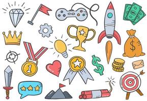 gamification technology concept doodle hand drawn set collections with flat outline style vector