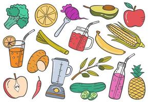 vegetarian veggie concept doodle hand drawn set collections with flat outline style vector