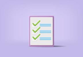 checklist todo list clipboard concept with 3d cartoon realistic vector style