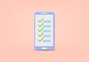 smartphone app checklist todo list concept with 3d cartoon realistic vector style