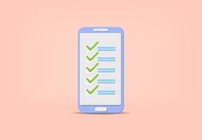 smartphone app checklist todo list concept with 3d cartoon realistic vector style