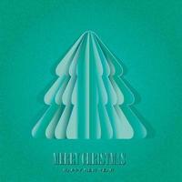 merry christmas greeting card with origami made christmas tree and snow flake. paper art and digital craft style vector