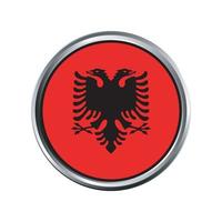 albania Flag with silver circle chrome Frame Bevel vector