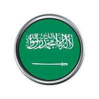 Bandera de Arabia Saudita con bisel de marco cromado de círculo plateado vector