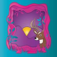 cartoon exotic deer in trendy craft paper graphic style. Modern design for advertising, branding, greeting cards, covers, posters, banners. Vector illustration