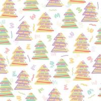 seamless colourful christmas party pattern background with hand draw doodle pine tree vector