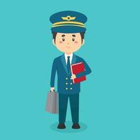 Pilot Character Standing With File and Briefcase vector