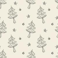 seamless simple christmas pattern background with hand draw sketch pine tree vector