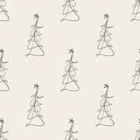 seamless simple christmas pattern background with hand draw line art pine tree vector
